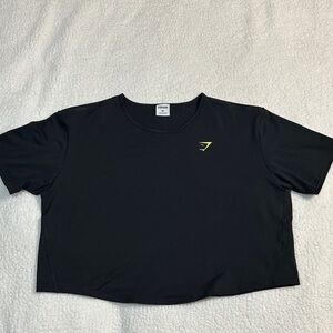 Gymshark Black Cropped Workout Tee with Yellow Logo